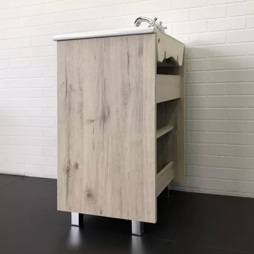 COMFORTY. Тумба-умывальник "Марио-60/75 " дуб дымчатый /сосна с раковиной Quadro 60/75, Выбрать размер: 60, Выбрать цвет: Дуб дымчатый, Комплектация: раковина Quadro 60, изображение 4