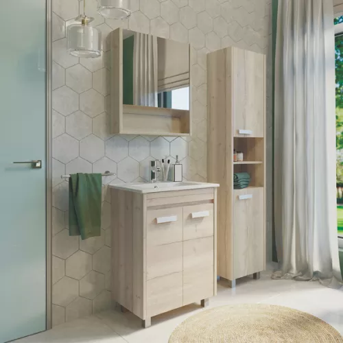 COMFORTY. Тумба-умывальник "Марио-60/75 " дуб дымчатый /сосна с раковиной Quadro 60/75, Выбрать размер: 60, Выбрать цвет: Дуб дымчатый, Комплектация: раковина Quadro 60, изображение 5