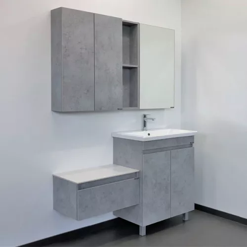 COMFORTY. Тумба-умывальник "Осло-70НД" бетон светлый с раковиной COMO 70, изображение 6