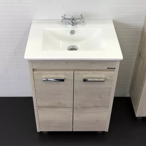 COMFORTY. Тумба-умывальник "Марио-60/75 " дуб дымчатый /сосна с раковиной Quadro 60/75, Выбрать размер: 60, Выбрать цвет: Дуб дымчатый, Комплектация: раковина Quadro 60, изображение 2