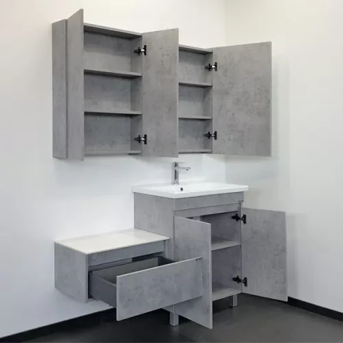 COMFORTY. Тумба-умывальник "Осло-70НД" бетон светлый с раковиной COMO 70, изображение 7