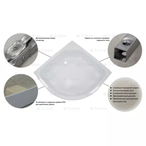 Поддон для душа Тритон ПД4 90х90, Тип поддона: Средний, Выбрать размер: 90х90, изображение 3