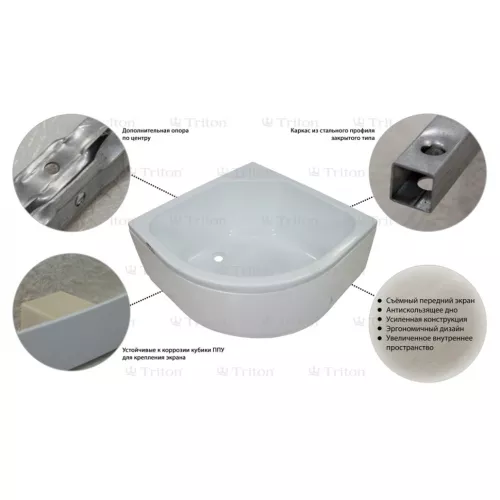 Поддон для душа Triton ПД5 90х90, Тип поддона: Высокий, Выбрать размер: 90х90, изображение 3