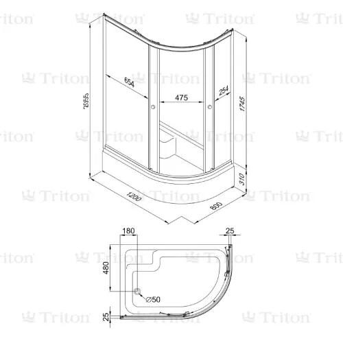 Душевое ограждение  Triton КОРАЛЛ  R/L  120х80 ( В- средний поддон), Цвет профиля: Белый, Тип поддона: Средний, Ориентация: левая, изображение 6