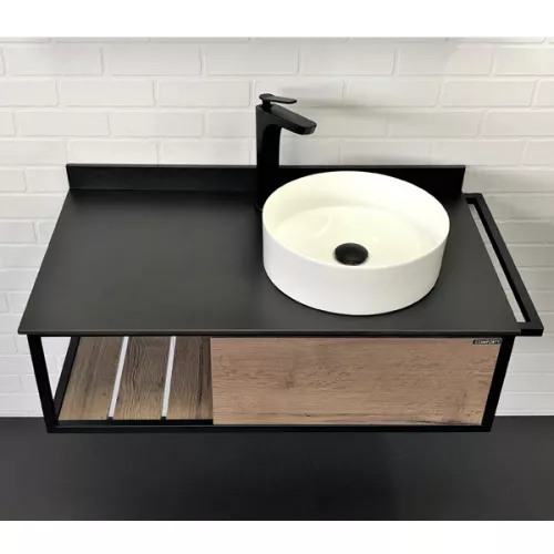 COMFORTY. Тумба-умывальник "Лиссабон-95" дуб темный с правой/левой  черной столешницей с раковиной, Выбрать размер: 95, Ориентация: правая, Выбрать цвет: дуб темный , Комплектация: раковина Comforty 9111, изображение 7