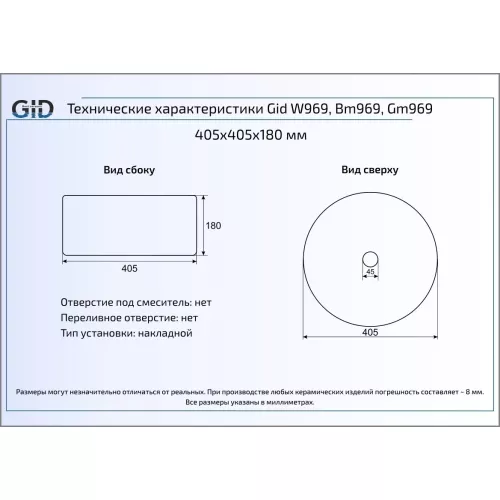 Накладная раковина для ванной Gid W969, изображение 3