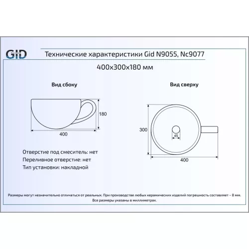 Накладная черная раковина для ванной Gid Nc9077, изображение 4