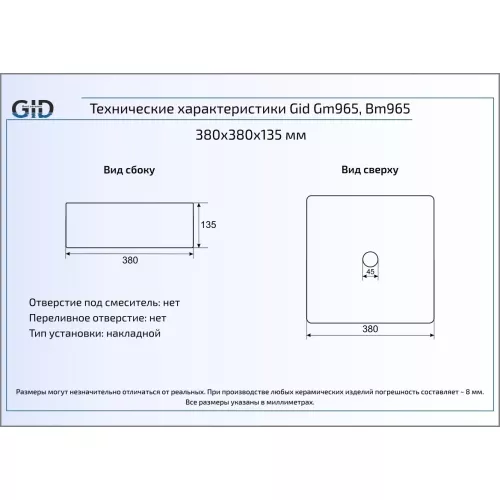 Накладная раковина для ванной Gid Gm965, изображение 4