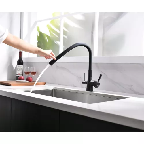 Смеситель для кухни с подключением к фильтру с питьевой водой Lemark Comfort LM3075BL, Выбрать цвет: Черный, изображение 9