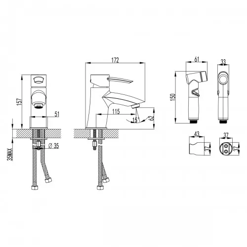 Смеситель Lemark Atlantiss LM3216C для раковины с гигиеническим душем, изображение 4