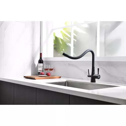 Смеситель для кухни с подключением к фильтру с питьевой водой Lemark Comfort LM3075BL, Выбрать цвет: Черный, изображение 7