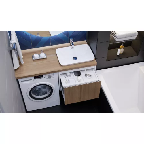 Мебель для ванной: Комплект мебели подвесной над стиральной машиной Velvex KLAUFS 120 с круглым зеркалом 1 в магазине Акватория