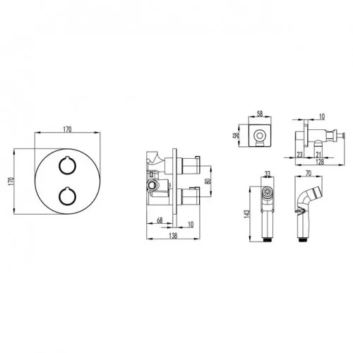 Смеситель Lemark Yeti LM7819C термостатический с гигиеническим душем, встраиваемый, изображение 2