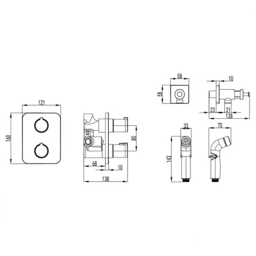 Смеситель Lemark Yeti LM7820C термостатический с гигиеническим душем, встраиваемый, изображение 3