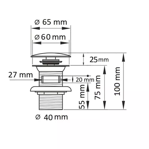Донный клапан для раковины CeramaLux RD025 керамический черный матовый без перелива, изображение 2