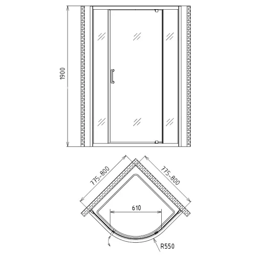 Душевой уголок Gemy Sunny Bay S28061  четверть круга  80х80, изображение 4
