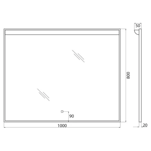 Зеркало BelBagno в алюминиевой раме с подсветкой с сенсорным выключателем UNO, Выбрать размер: 100, изображение 6