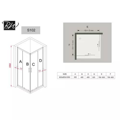 Душевой угол Black & White S102  прозрачное/хром, Выбрать размер: 80х80, изображение 4