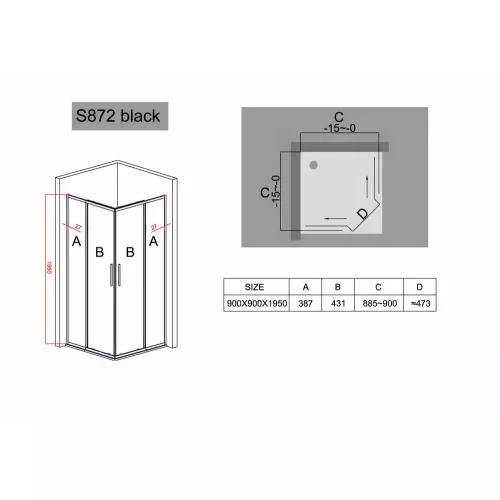 Душевой угол Black & White S872, Выбрать размер: 90x90, изображение 5