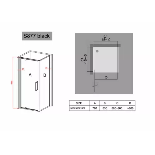 Душевой угол Black & White S877, Выбрать размер: 90x90, изображение 3