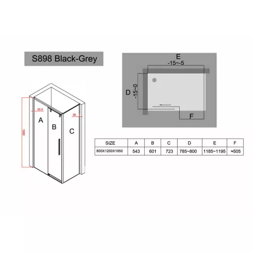Душевой угол Black & White S898, Выбрать размер: 80x120, изображение 5