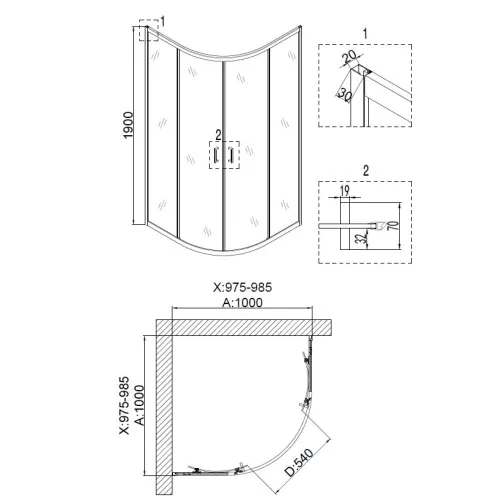 Душ. ограждение NOVA NG-6607-08 четверть круга,без поддона  100х100, изображение 3