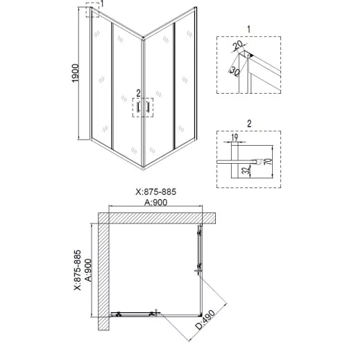 Душ. ограждение NG-6608-08/6609-08 квадрат, двери раздвижные, без поддона, Выбрать размер: 90x90, изображение 6