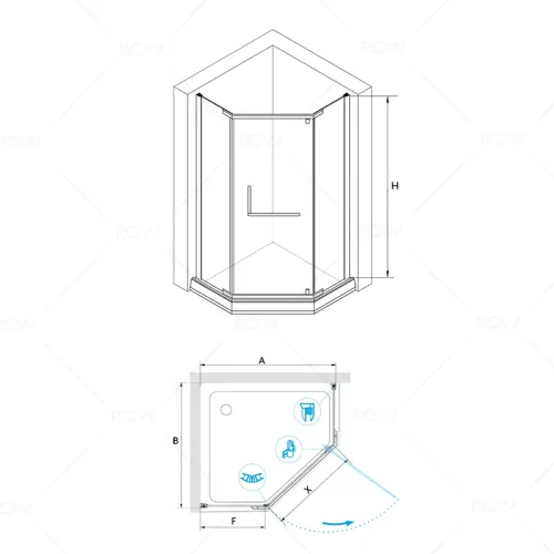 Душевой уголок RGW HO-081, Цвет стекла: прозрачное, Цвет профиля: Хром, Выбрать размер: 100x100, изображение 2
