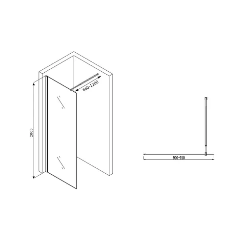 Душевая перегородка ABBER Immer Offen, хром профиль, Цвет профиля: Хром, Выбрать размер: 90, изображение 4