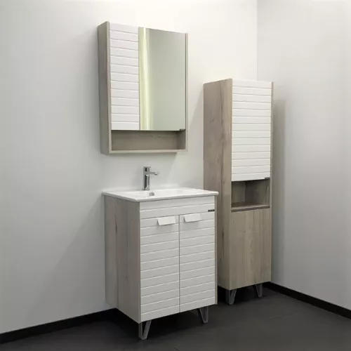 COMFORTY. Тумба-умывальник "Клеон-60Н/75Н/90Н" напольная  белый/дуб дымчатый с раковиной, Выбрать размер: 60, Выбрать цвет: Дуб дымчатый, Комплектация: раковина Quadro 60, изображение 2