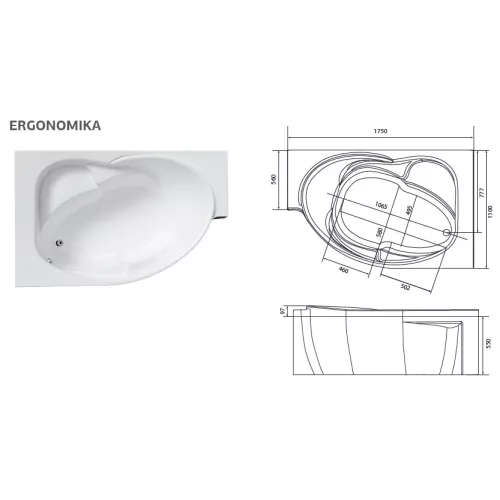 Ванна 1Marka ERGONOMIKA 158*110, 175*110 L/R, Ориентация: левая, изображение 11