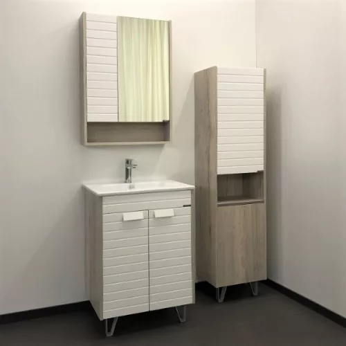 COMFORTY. Тумба-умывальник "Клеон-60Н/75Н/90Н" напольная  белый/дуб дымчатый с раковиной, Выбрать размер: 60, Выбрать цвет: Дуб дымчатый, Комплектация: раковина Quadro 60, изображение 6