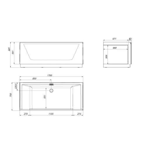 Ванна AIMA NEO 170*75 1 стекло (принт бетон), изображение 6