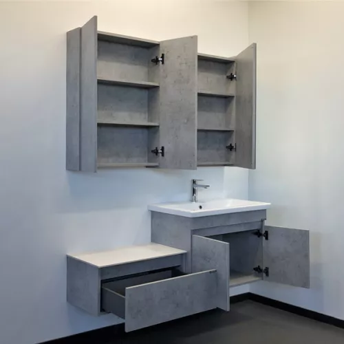 COMFORTY. Тумба-умывальник "Осло-70ПД" бетон светлый с раковиной COMO 70, изображение 3