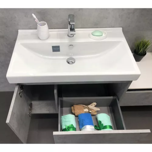 COMFORTY. Тумба-умывальник "Осло-80" бетон светлый с раковиной Fest 80, изображение 4