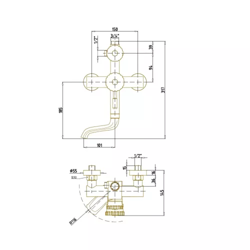 Bronze De Luxe Windsor Комплект для ванной и душа одноручковый, Излив (см): 10, изображение 5