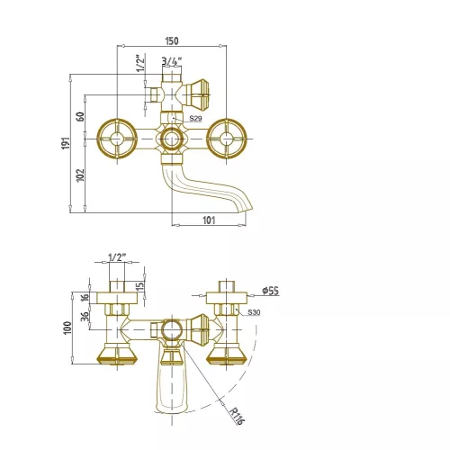 Bronze De Luxe Royal Комплект для ванной и душа двухручковый, Излив (см): 10, изображение 2