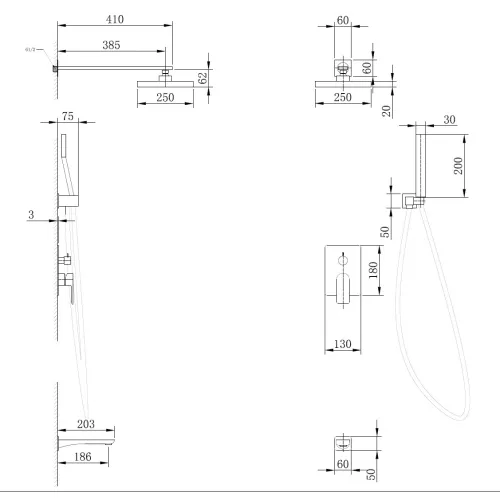 Душевая система ABBER Weiss Insel AF8017В, Выбрать цвет: Черный матовый, изображение 3