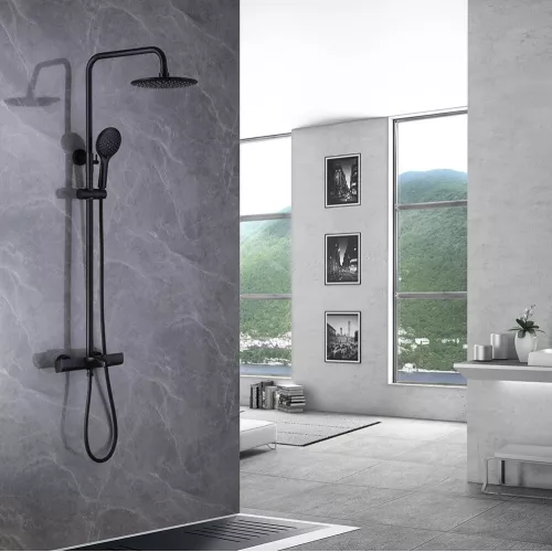 Душевая стойка ABBER Thermostat AF8516B, Выбрать цвет: Черный матовый, Регулируемая высота: 850-1150, изображение 2