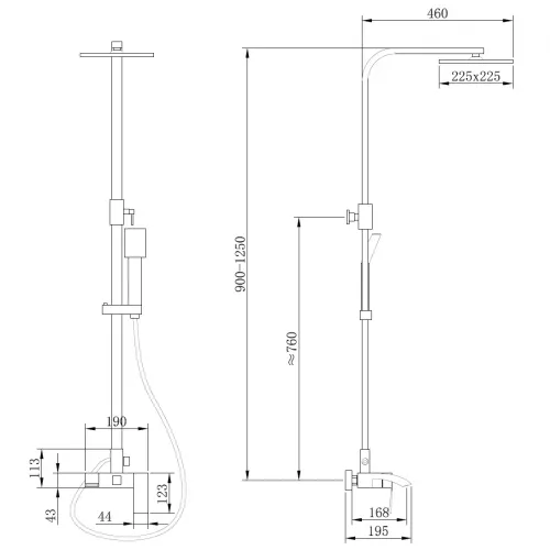 Душевая стойка ABBER Wasserfall AF8616, Выбрать цвет: Хром, Регулируемая высота: 900-1250, изображение 3