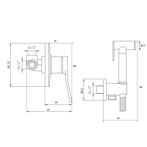 Bronze De Luxe ELEMENT Комплект гигиенического душа встраиваемый, Выбрать цвет: Хром, изображение 2