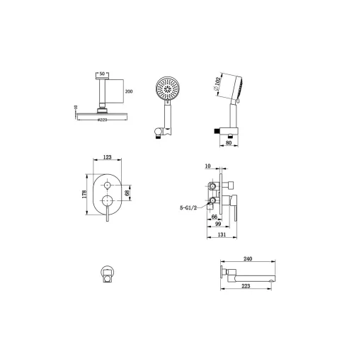 Bronze De Luxe SCANDI Душевой комплект встраиваемый потолочный излив, Выбрать цвет: Бронза, изображение 4