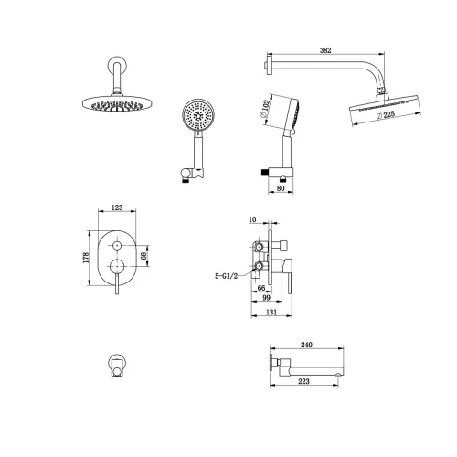Bronze De Luxe SCANDI Душевой комплект встраиваемый потолочный излив, Выбрать цвет: Черный матовый, изображение 5