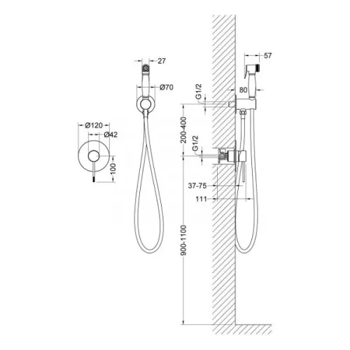 Смеситель встроенный с гигиеническим душем Timo Saona 2389/18SM черное золото, изображение 2