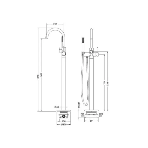 Смеситель напольный для ванны с душем Timo Saona 2310/18Y-CR черное золото, изображение 4