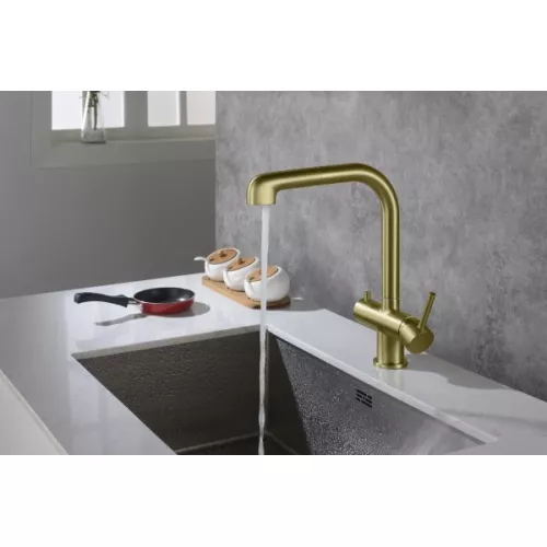 Смеситель для кухни Timo Saona 2346/17FL с подключением фильтра и выдвижной лейкой  золото матовое, изображение 2
