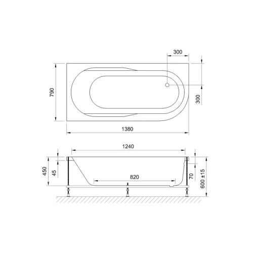 Акриловая ванна Royal Bath  AZUR, Выбрать размер: 140x80, Ориентация: левая, изображение 4