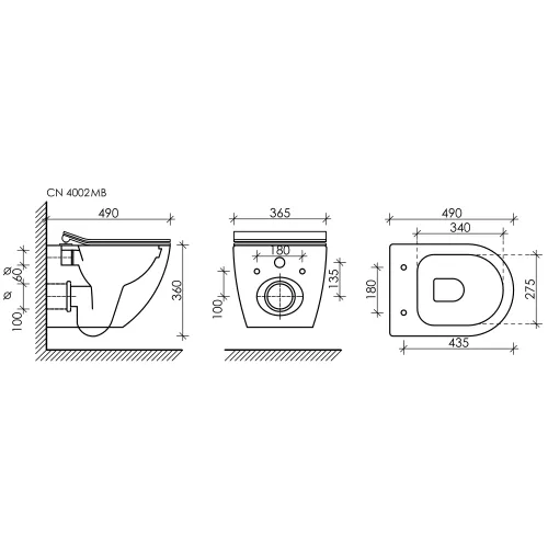 Подвесной унитаз Ceramica Nova Metropol Rimless CN4002, Выбрать цвет: Черный матовый, изображение 14
