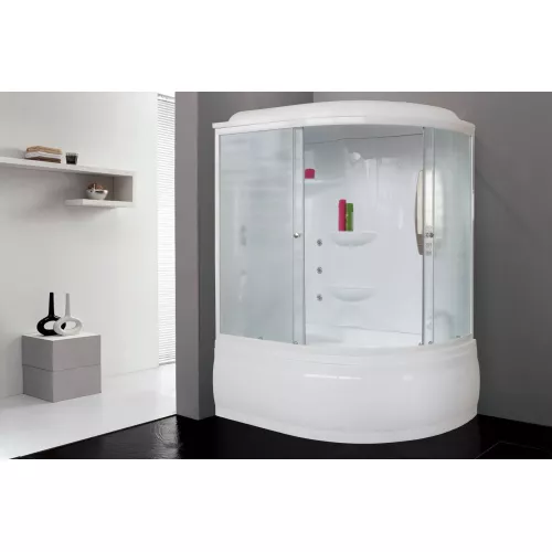 Душевая кабина Royal Bath  RB 140/150/170ALP-C , L/R, матовое/белый, Цвет стекла: матовое, Цвет профиля: Белый, Тип поддона: Высокий, Выбрать размер: 140x95, Ориентация: левая, изображение 2