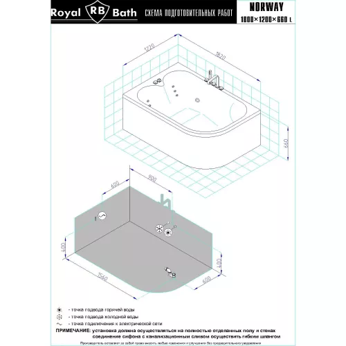 Гидромассажная ванна Royal Bath  NORWAY COMFORT, Ориентация: левая, изображение 3